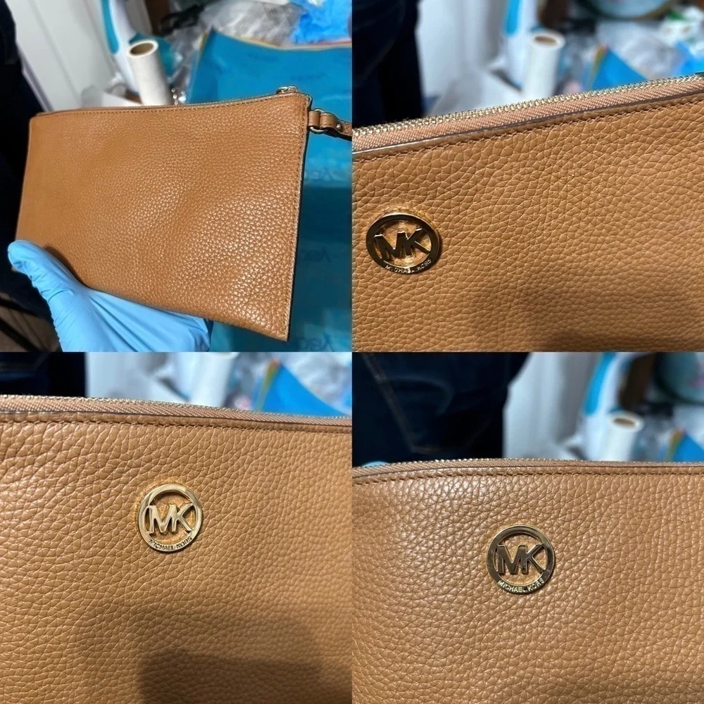 Michael Kors Brown Leather Zip Closure Clutch - “Eunice”